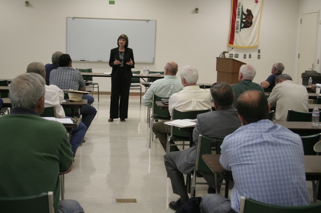 Karen Ross addresses the town hall meeting at Kearney.