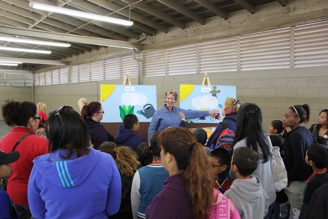 Students at the Fresno Farm and Nutrition Day discussing what it takes to be a healthy plant and what it takes to be a healthy person.