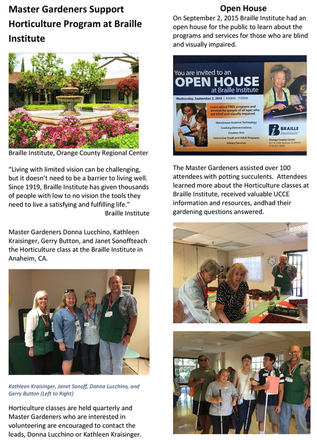 Master Gardeners Support Horticulture Program at Braille Institute