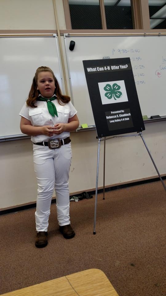 Rebecca Chaddock of Long Valley 4-H Club Presenting About What it Means to be in 4-H