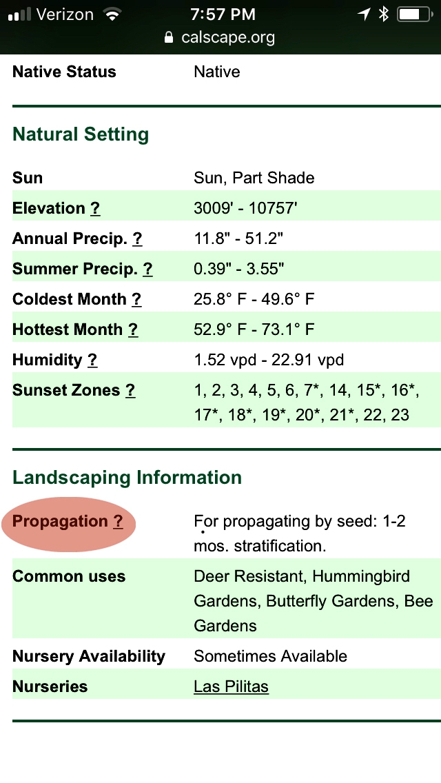 Calscape web page on native seed propagation.