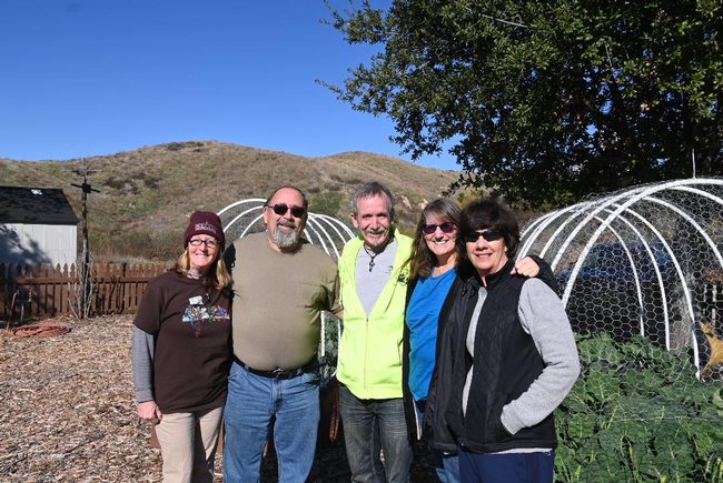 Professor Janine Ledoux (left) with Bob, Sharon, and friends, Rick and Kellie at Crafton Hills College garden.