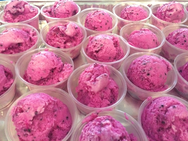 Ice cream made from pitahaya was served