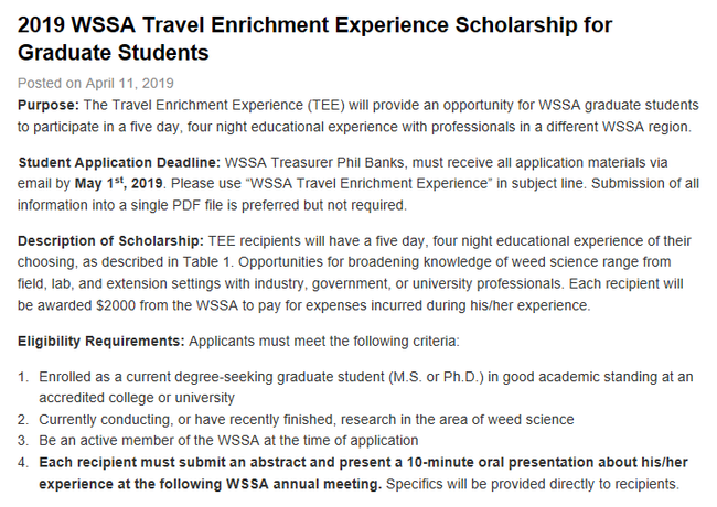 WSSA Enrichment Grants