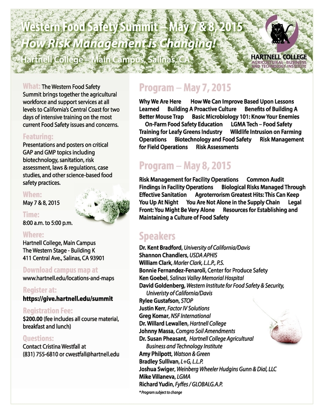 Western Food Safety Summit flier Page 1
