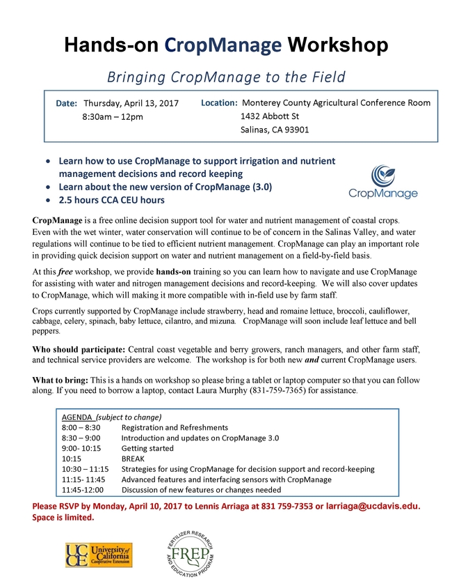 Hands-on CropManage Workshop Flyer