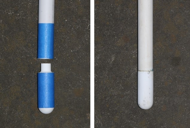 Figure 4.  Use painter's tape to prevent glue from coating the PVC shaft and ceramic cup.