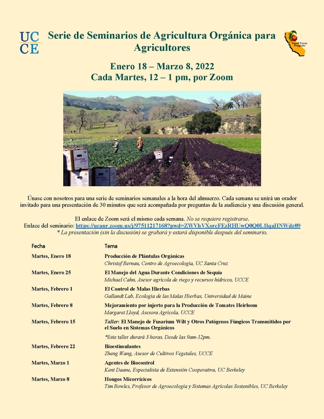 Serie de Seminarios de Agricultura Orgánica para Agricultores 2022 LD (Spanish UPDATED)
