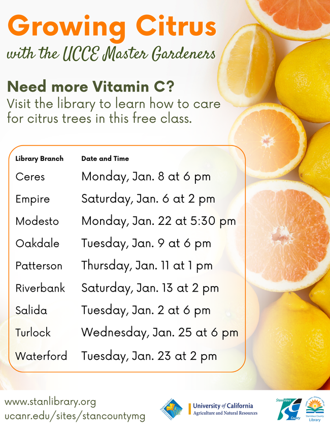 Images of citrus with dates of classes listed.