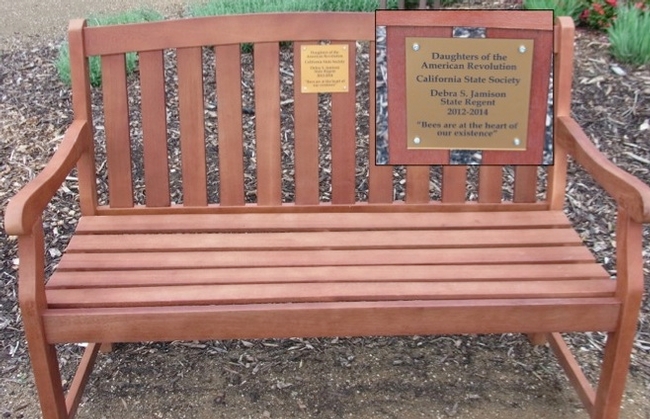 One of the donated benches with commemorative plaque
