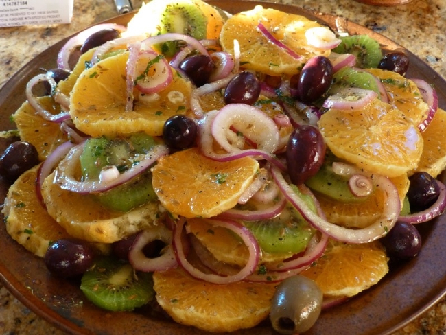 Olives with fruit plate