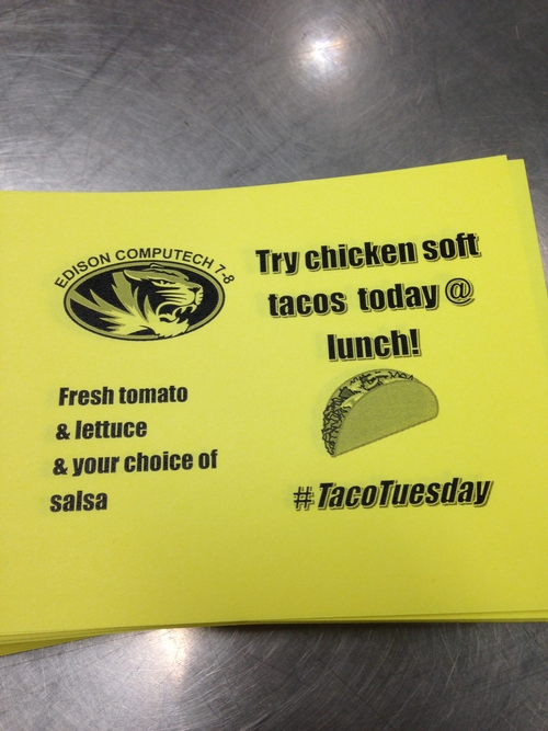 For just a few dollars, promo flyers spread the word about the new tacos.
