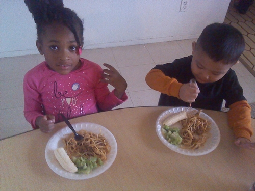 Barbin's Little Tykes enjoying a balanced meal.