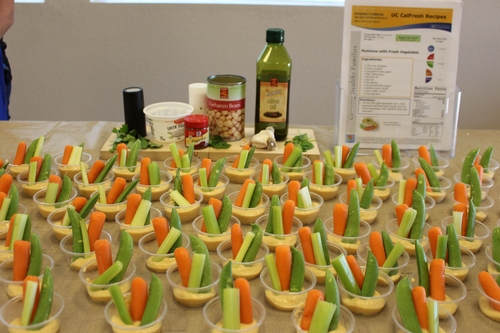 A display was prepared of the vegggie and hummus recipe. A few ingredients come together to make an easy and delicious snack