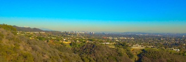 Nitrogen, from car and truck fumes in populated areas such as Los Angeles, drifts into the air and falls on distant lands such as the Santa Monica Mountains, pictured here. Nitrogen fuels the growth of non-native grasses that, in turn, spark and spread wildfire. (Courtesy Justin Valliere)
