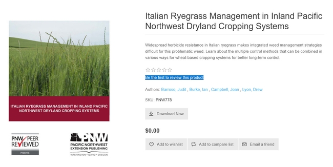 PNW778, Italian Ryegrass Management in Inland Pacific Northwest Dryland Cropping Systems