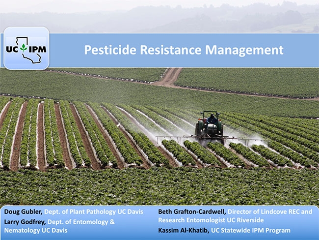 Screenshot of the UC IPM Pesticide Resistance online course title slide.