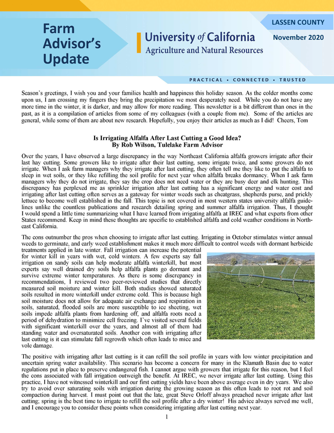 Lassen County Farm Advisors Update newsletter