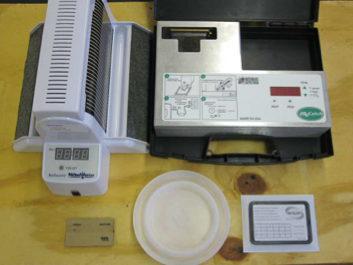 Figure 2. Five bed bug monitors were evaluated in a recent UC research trial—two active monitors, NightWatch and BB Catch (top row); two passive monitors, Bedbug Detection System (bottom left) and BB Alert (bottom right); and one interceptor-style monitor, Climbup Insect Interceptor (bottom center). Robin Tabuchi, UC Berkeley
