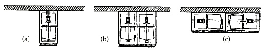 Figure 3. Placement of snap traps: (a) singletrap with trigger next to wall; (b) the doubleset increases your success; (c) double set placedparallel to the wall with triggers to the outside.