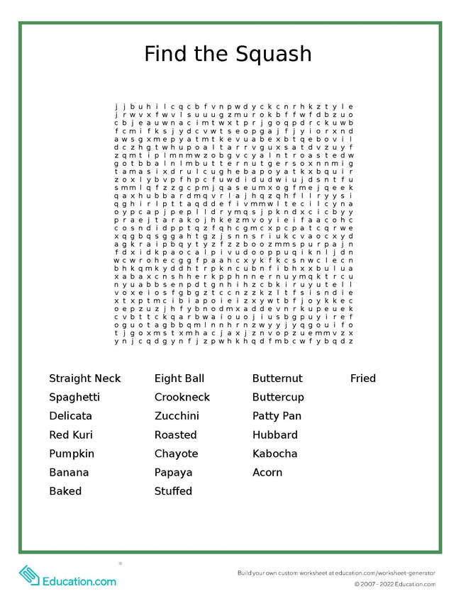 Find the Squash Word Search