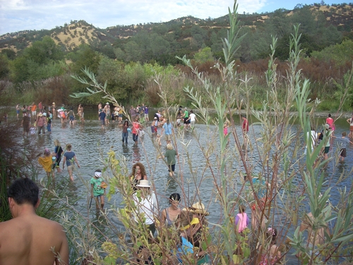 people play in the river