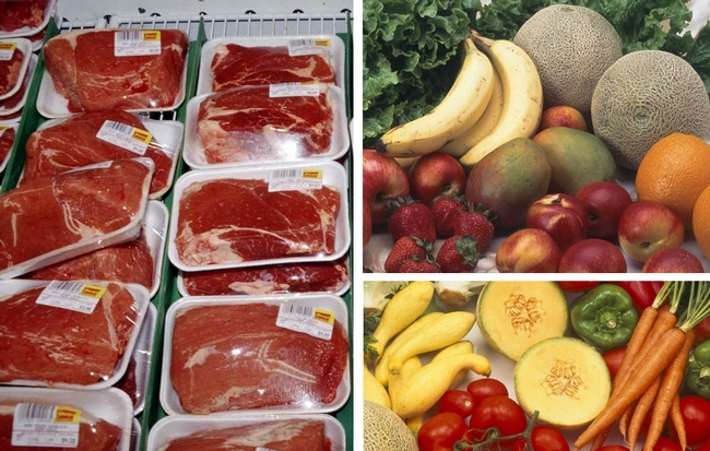 Carne, frutas y verduras son alimentos basicos en la nutricion or dieta Paleo