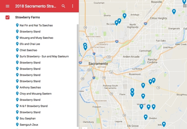 Lloyd actualizó un mapa que muestra las ubicaciones de alrededor de 60 puestos de fresas en el área de Sacramento en http://bit.ly/strawberrystands.