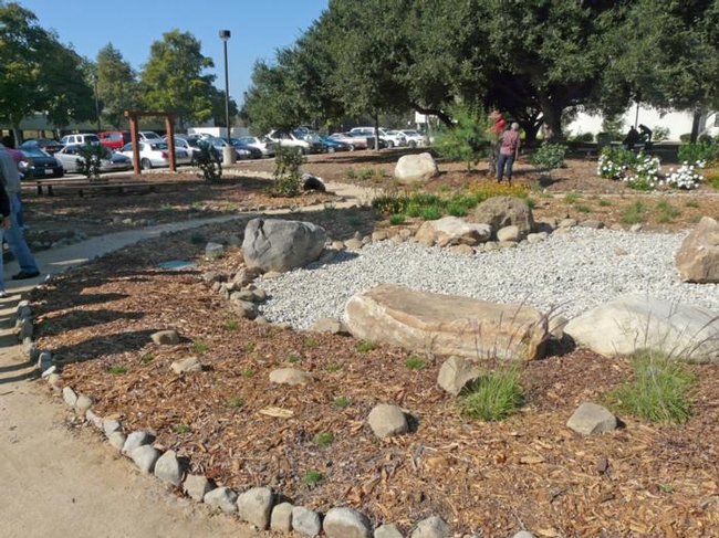 The dry pond (right) at the California True Colors Garden and Learning Center.