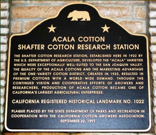 The historical marker at the cotton research station.