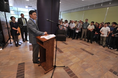 Jian-Kang Zhu speaks at a reception held in his honor at UC Riverside.