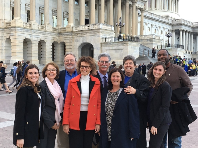 From left, Julia Rowe, Marjorie Duske, Keith Gilless, Kathryn Uhrich, Mike Mellano, Dina Moore, Glenda Humiston, Anne Megaro and Keith Nathaniel visited congressional offices in March to brief lawmakers and staffers on the latest UC ANR research.