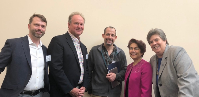 From left, Jeff Payne, Fritz Durst, Cannon Michael, Anna Caballero and Glenda Humiston discussed the future of agriculture at the California Water Policy Conference.