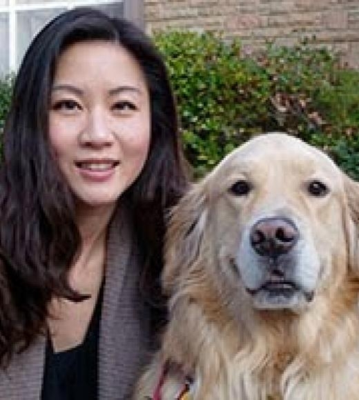 Joanna Chiu, professor and chair of the UC Davis Department of Entomology, with her Golden Retriever, Oliver.