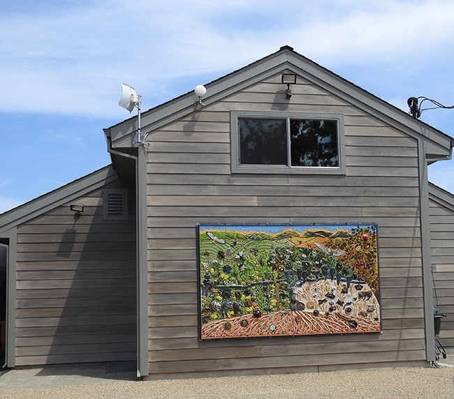 The large-scale mural is on the outer wall of the Matthiasson Winery Building and Tasting Area. (Photo by Kathy Keatley Garvey)