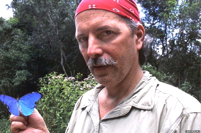 Phil DeVries with a Morpho (genus) butterfly. (Photo by Carla Penz)