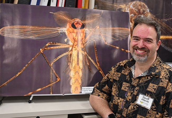 Medical entomologist-geneticist Geoffrey Attardo will present a May 15th seminar sponsored by the Center for Land-Based Learning, Woodland. (Photo by Kathy Keatley Garvey)