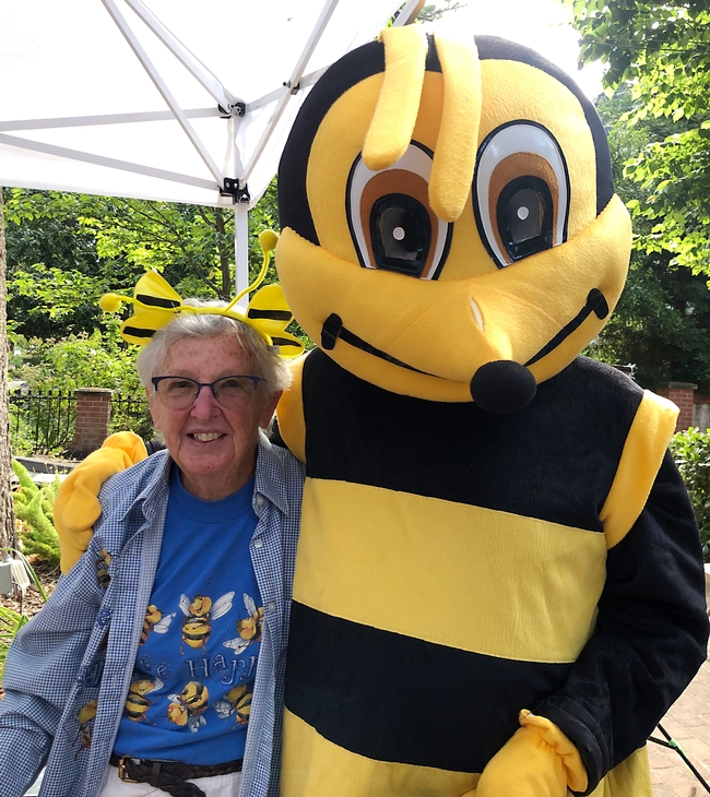 Dr. George Stock of Vacaville, a retired physician, costumed in a California Master Beekeeper Program costume, poses with beekeeper Ettamarie Peterson at the Vacaville Museum Guild's Children's Party. (Photo by Kathy Keatley Garvey)