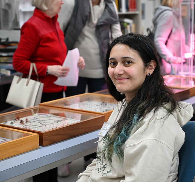 Carla-Cristina “CC” Edwards, a doctoral student in the laboratory of medical entomologist-geneticist Geoffrey Attardo, associate professor, UC Davis Department of Entomology and Nematology, answered questions about a variety of insects. (Photo by Kathy Keatley Garvey)