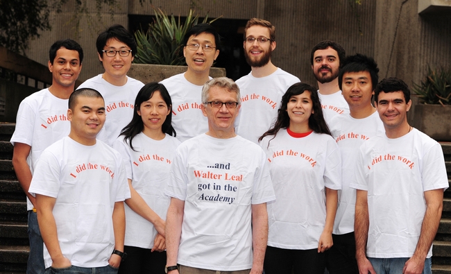 The Walter Leal lab wearing matching t-shirts. See caption at end of the blog. (Photo by Kathy Keatley Garvey)