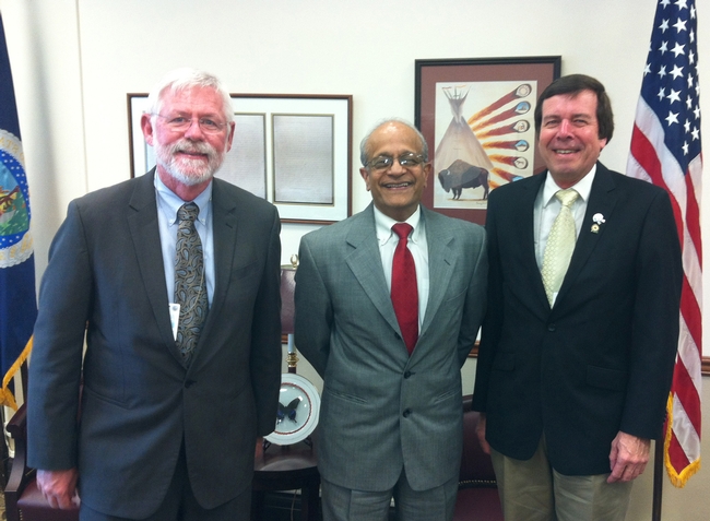 ESA vice president Frank Zalom (far right) of UC Davis with ESA president Robert Wiedenmann (far left) of the University of Arkansas, and Sonny Ramaswamy, director of the USDA’s National Institute of Food and Agriculture (NIFA). (Photo courtesy of ESA)