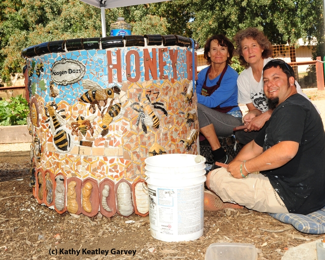 Artists Donna Billick, Diane Ullman and Mark Rivera. (Photo by Kathy Keatley Garvey)