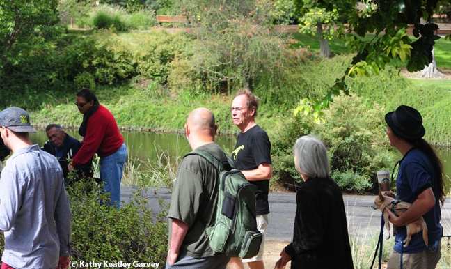 Tour guide Steve Daubert (center, in black t-shirt) talks butterflies. (Photo by Kathy Keatley Garvey)