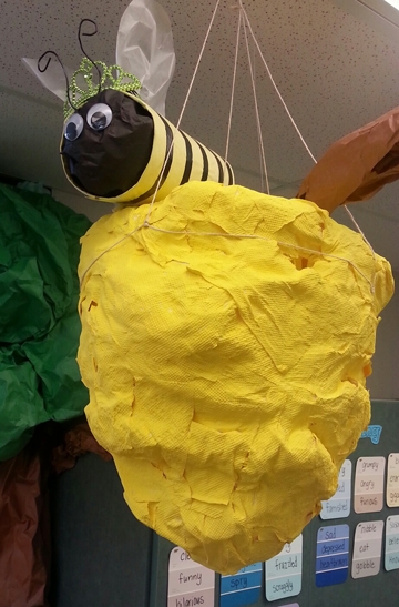 A bee and a hive, the work of Beth Bartkowski's students. (Photo by Beth Bartkowski)