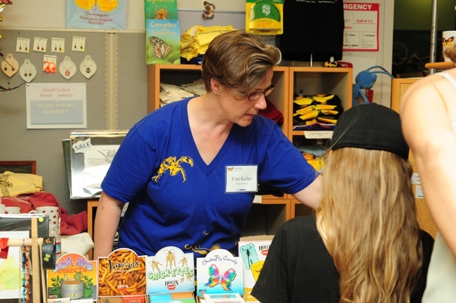 Entomologist Fran Keller, who received her doctorate at UC Davis, is a regular at the Bohart Museum open houses. Here she's staffing the gift shop. (Photo by Kathy Keatley Garvey)