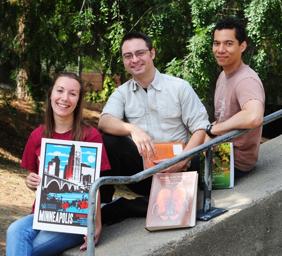 The championship Linnaean Team, Pacific Branch of the Entomological Society of America: (from left) Jéssica Gillung, Brendon Boudinot, and Ralph Washington Jr. (Photo by Kathy Keatley Garvey)