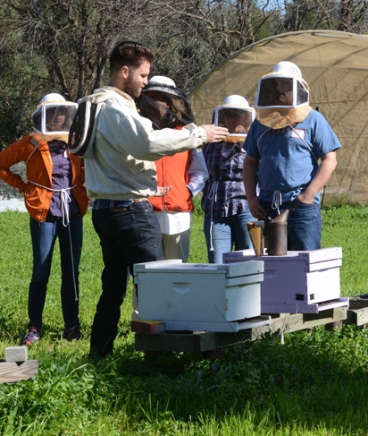 Charley Nye, manager of the Harry H. Laidlaw Jr. Honey Bee Research Facility, teaching a UC Davis course in February 2016. (Photo by Kathy Keatley Garvey)