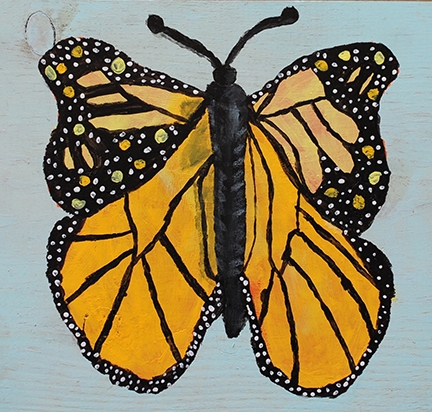 A monarch, as seen through the eyes of Rhesa Scarpase of Vallejo. She entered her painting in the 11-13 age group. (Photo by Kathy Keatley Garvey)