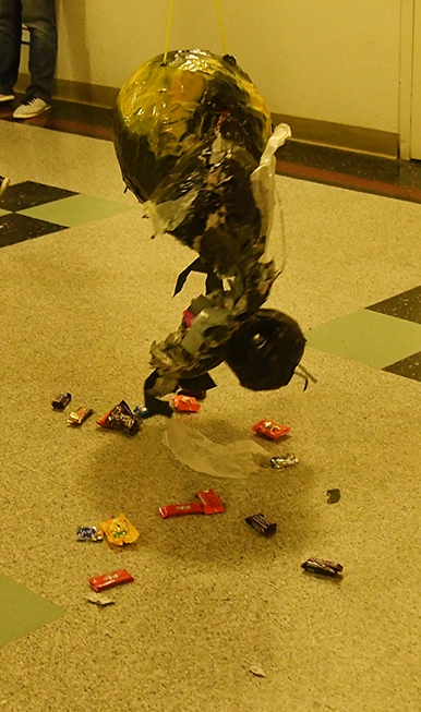 This was all that was left of the fly pinata following the Bohart Museum of Entomology's Halloween party. (Photo by Kathy Keatley Garvey)