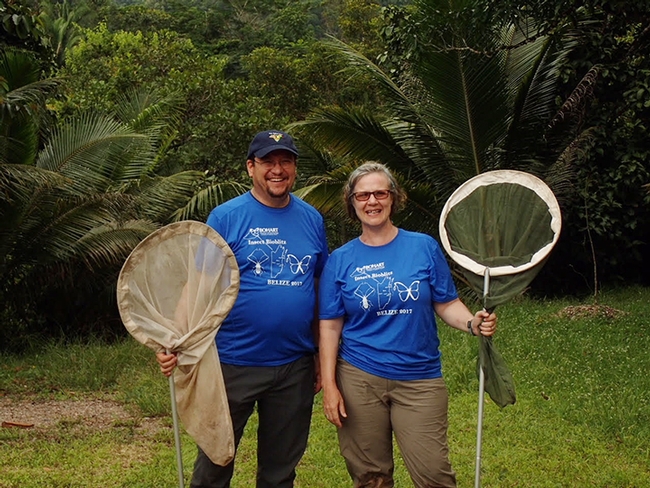 Professors Dave Wyatt and Fran Keller in Belize on their collection trip. They will be showing some of their insect specimens Saturday, Feb. 17 at the Bohart Museum of Entomology during the campuswide Biodiversity Museum Day. (Photo courtesy of Fran Keller)